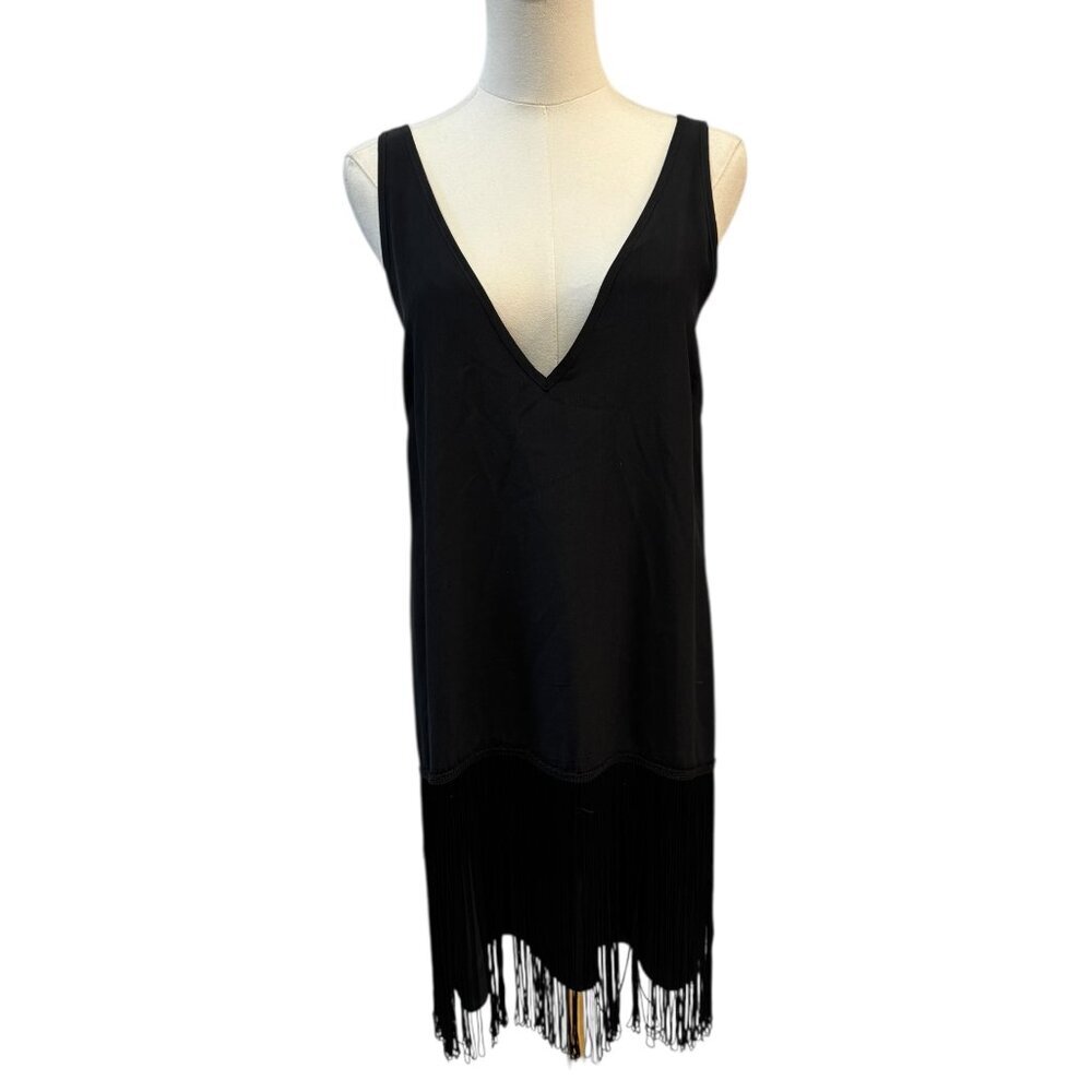 Amanda Uprichard Black Silk Fringe Dress – Size S EUC
